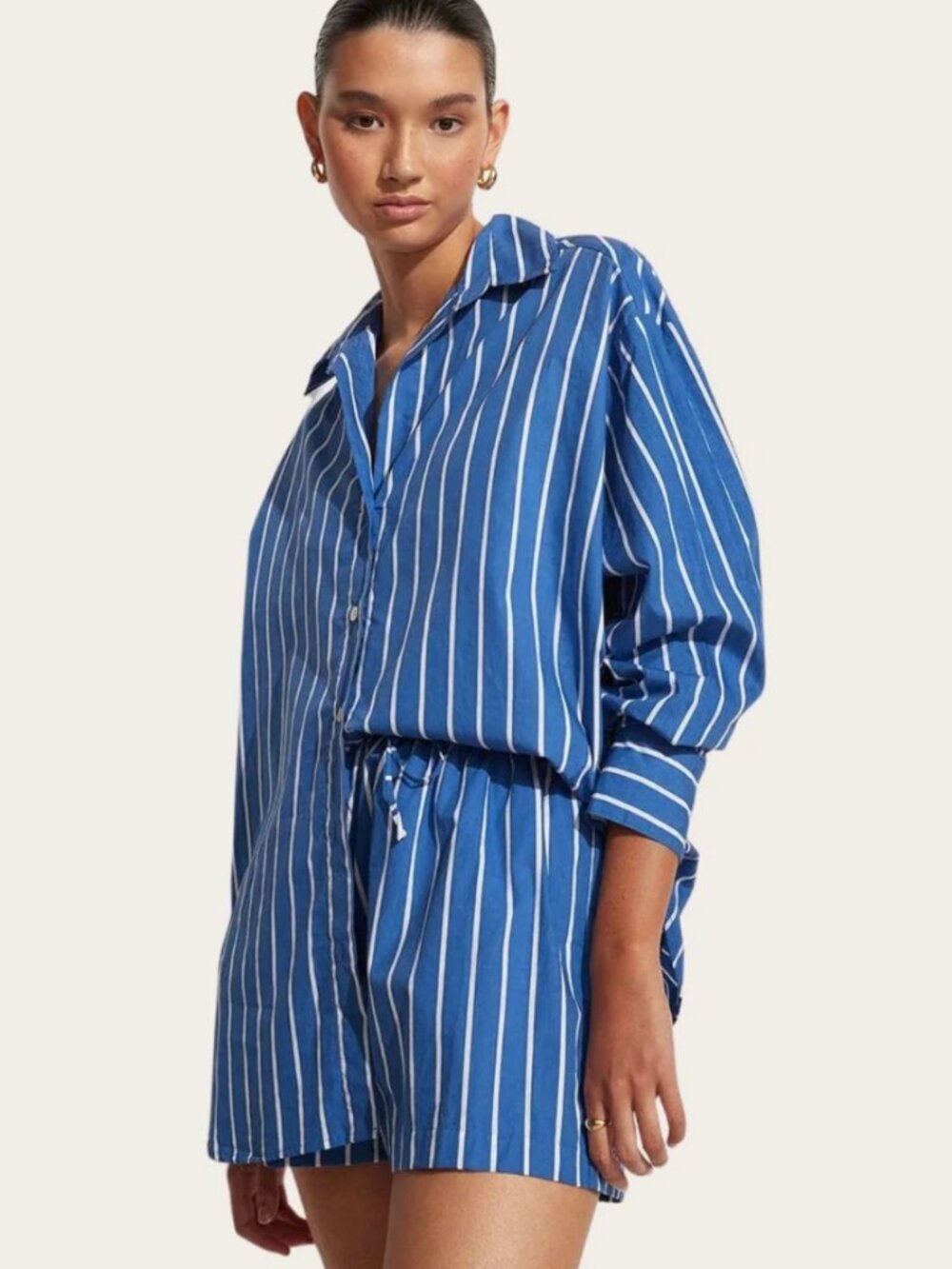 EUC Faithfull The Brand Daija Shirt in Adia Stripe Ocean Blue Small